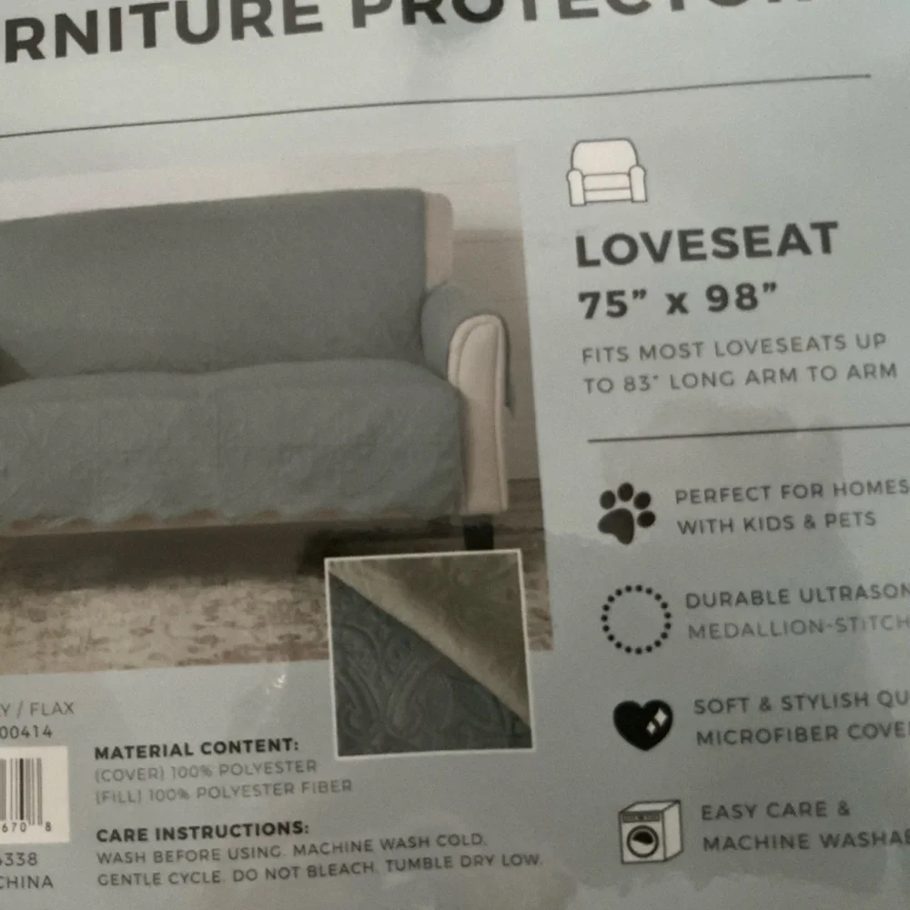 NIP Loveseat 2 cushion Furniture Protector - LIGHT BLUE /Ecru back